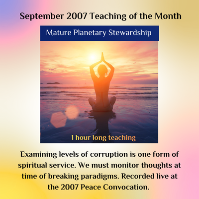 Promotional image for a 1 hour  teaching titled 'Mature Planetary Stewardship' recorded live during a Peace Convocation.